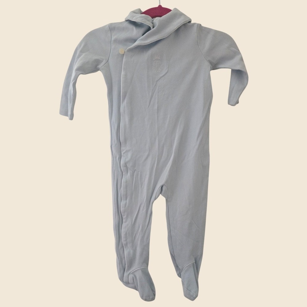 Ralph Lauren Baby Boy Light Blue Pima Cotton Footed Sleeper RL Crest 9M